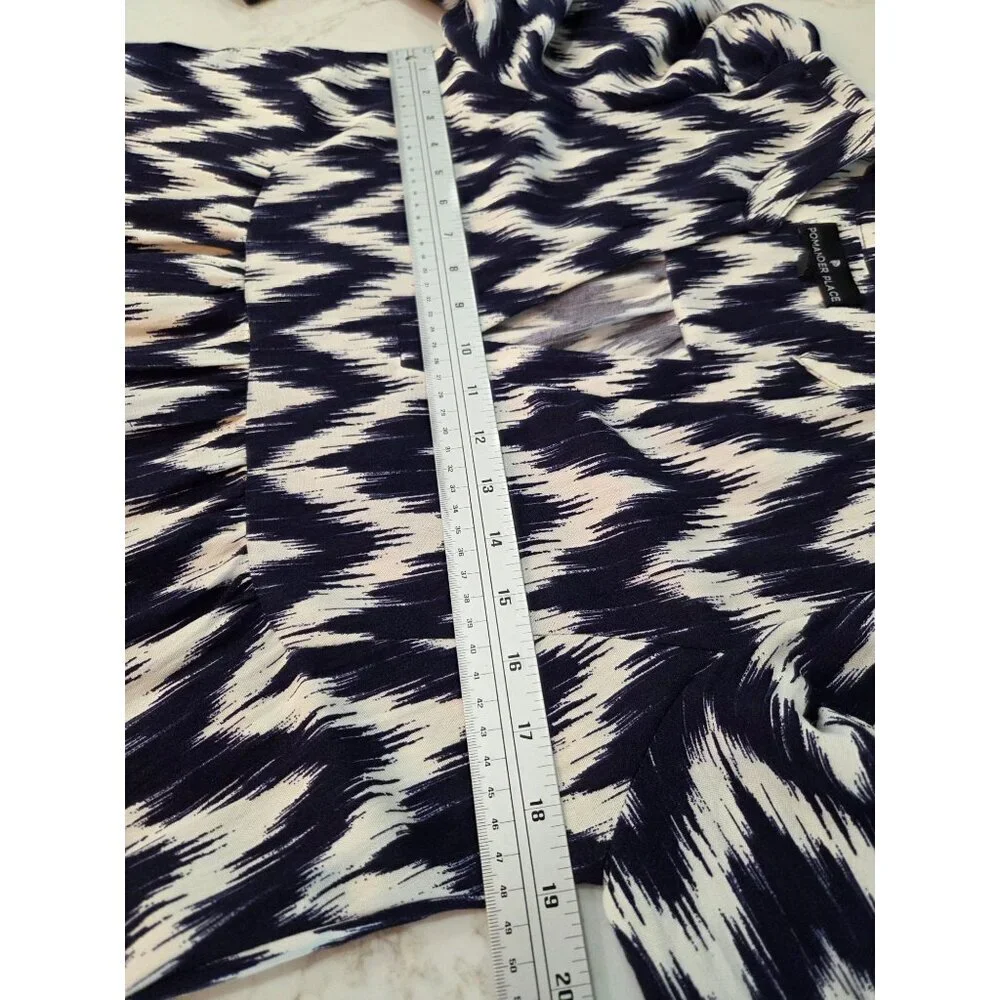 Pomander Place Navy Ikat Kenzo Mini Dress Medium Empire Waist Swing Boho Preppy - Picture 10 of 11